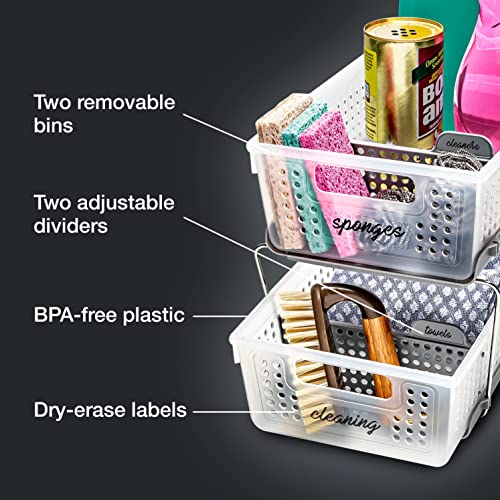 madesmart 2-Tier Organizer, Multi-Purpose Slide-Out Storage Baskets with Handles and Dividers, Frost