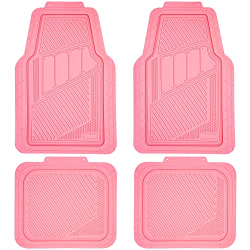 CAR PASS Heavy Duty Rubber Floor Mats Pink 4-Piece Car Mat Set - Universal Waterproof Floor Mats for Car SUV Truck, Durable All-Weather Mats(All Pink)