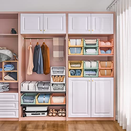 CTSNSLH 4 Pack Folding Closet Organizers Storage Box Plastic Closet Organizer,Stackable Plastic Storage Basket,Drawer Organizers for Clothing(White)