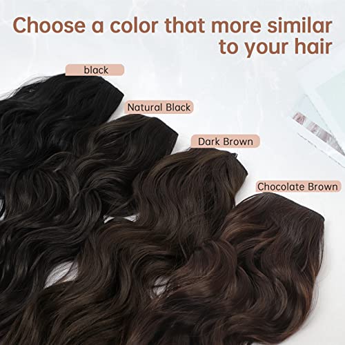 KooKaStyle Invisible Wire Hair Extensions with Transparent Wire Adjustable Size 4 Secure Clips Long Wavy Secret Hairpiece 20 Inch Dark Brown for Women