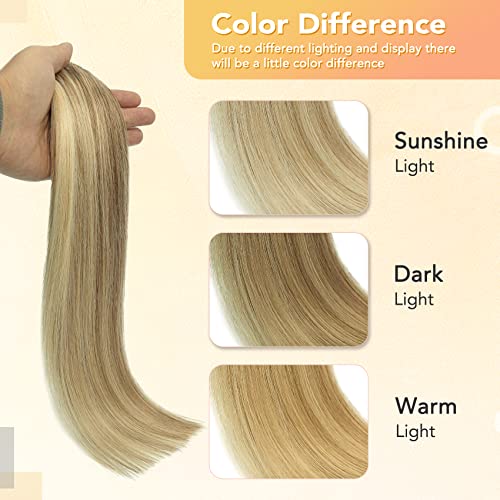 VARIO HAIR Clip in Hair Extensions Blonde Highlighted Human Hair Balayage Hair Extensions Mixed Bleach Blonde 12 Inch 70g Fine Hair Full Head Silky Straight 100% Human Hair Clip In Extensions