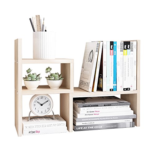 Jerry & Maggie - Desktop Organizer Office Storage Rack Adjustable Wood Display Shelf | Birthday Gifts - Toy - Home Decor | - Free Style Rotation Display - True Natural Stand Shelf White Wood Tone