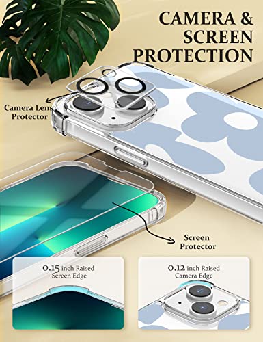 Cutebe [3 in 1 Crystal Phone Case for iPhone 13(2021)/iPhone 14(2022) 6.1", Cute Protective Cover with 9H Temper Glass Screen Protector + HD Temper Camera Lens Protector for Women, Girls