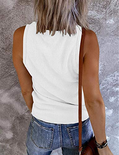 MEROKEETY Womens 2022 Casual Tank Tops Summer Solid Color Ribbed Sleeveless Basic Shirts White