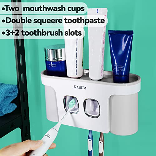 Toothbrush Holders for Bathrooms Toothpaste Dispenser - 2 Cups Automatic Toothpaste Squeezer Wall Mounted, Ideal Bathroom Accessories Organization