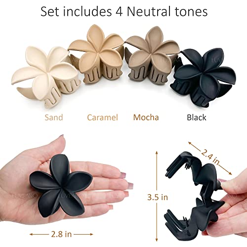 Luvearo 4pc Nonslip Matte Flower Hair Clips for Women Thick Hair to Thin Hair Styling Accessories Neutral Claw Clips Cute Claw Clips Variety Pack Plumeria Hair Clip