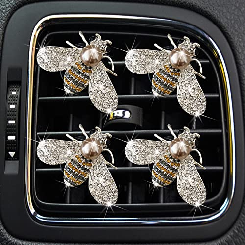 Bling Bee Air Vent Clips, 4 Pcs Crystal Bee Car Air Fresheners Vent Clips Car Diffuser Vent Clip Rhinestone Diamond Bee Car Decoration Car Interior Decor Bling Car Accessories for Women (4 Pcs Bee)