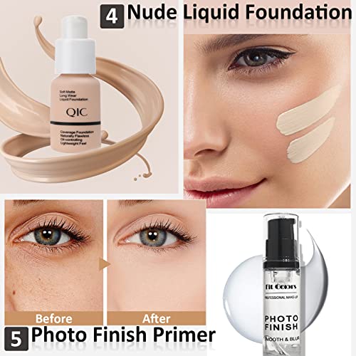 Lookmee All In One Makeup Kit, Makeup Kit for Women Full Kit, Full Makeup Essential Starter Kit for Beginners or Pros, 18 Colors Naked Eyeshadow Palette Nude Face Primer, Makeup Brush, Makeup Sponge, Eyebrow Powder, Winged Eyeliner Stamp (SetA)