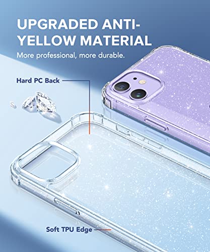 BERFY for iPhone 12 Case Glitter, with 2 Pack Screen Protector + 2 Pack Camera Protector, [Non-Yellowing] Sparkly Crystal Shockproof Bumper Phone Case for Women Girls Slim Cover 6.1", Glitter Clear