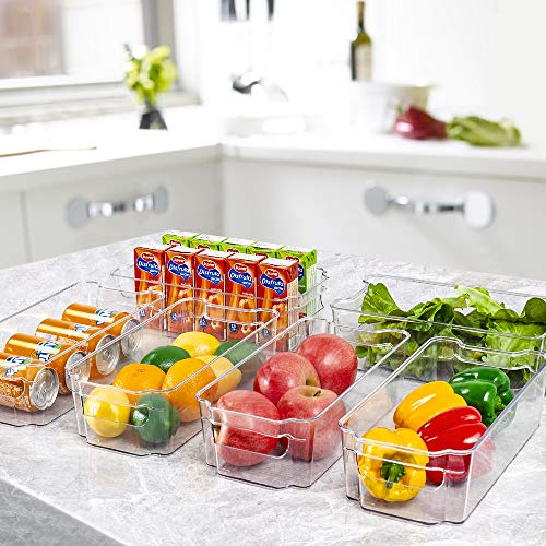 HOOJO Refrigerator Organizer Bins - 8pcs Clear Plastic Bins For Fridge, Freezer, Kitchen Cabinet, Pantry Organization and Storage, BPA Free Fridge Organizer, 12.5" Long