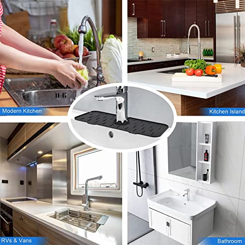 Kitchen Sink Splash Guard, Silicone Faucet Mat Sink Water Splash Guard, Faucet Splash Catcher, Silicone Deflector Under The Faucet, Keep Kitchen and Bathroom Sinks Dry (Black)