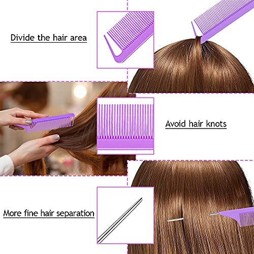 Hair Tail Tools, TsMADDTs 3Pack Hair Loop Tool Set with 2Pcs French Braid Tool Loop 1Pcs Rat Tail Comb Metal Pin Tail Braiding Comb for Hair Styling, Purple