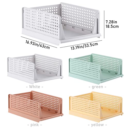 CTSNSLH 4 Pack Folding Closet Organizers Storage Box Plastic Closet Organizer,Stackable Plastic Storage Basket,Drawer Organizers for Clothing(White)