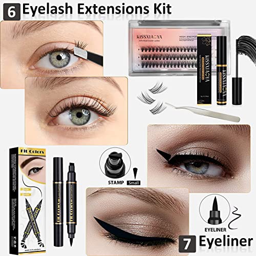 Lookmee All In One Makeup Kit, Makeup Kit for Women Full Kit, Full Makeup Essential Starter Kit for Beginners or Pros, 18 Colors Naked Eyeshadow Palette Nude Face Primer, Makeup Brush, Makeup Sponge, Eyebrow Powder, Winged Eyeliner Stamp (SetA)