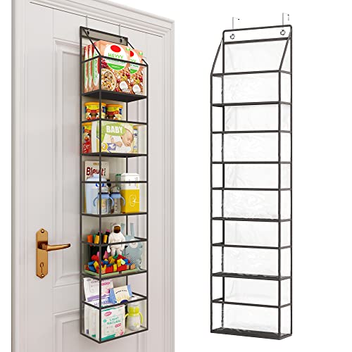 Fixwal Over The Door Hanging Pantry Organizer 5-Shelf Room Organizer with Clear Plastic Pockets Behind The Door Storage Organizer Large Capacity Door Organizer for Closet Bedroom Bathroom (Grey)