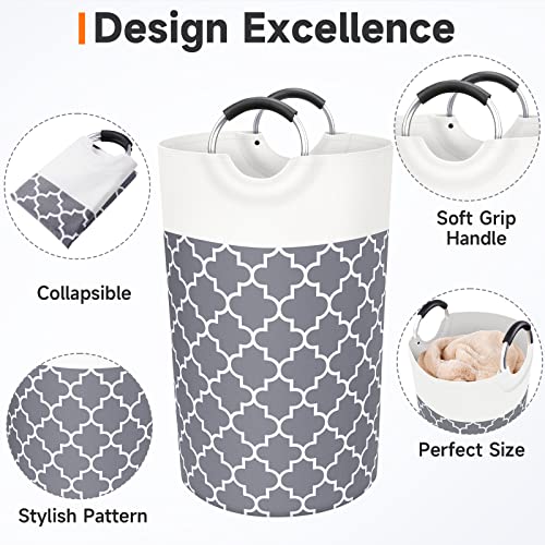 Fabspace Large Laundry Basket Laundry Hamper Bag Washing Bin Clothes Bag Collapsible Tall with Handles Waterproof Travel Bathroom College Essentials Storage for College Dorm, Family, 82L (Grey)