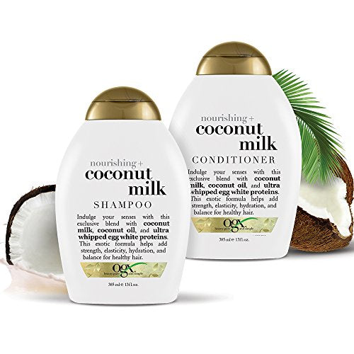 OGX Nourishing + Coconut Milk Shampoo & Conditioner Set, 13 Fl Oz (Pack of 2) (packaging may vary), White