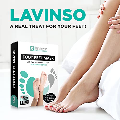 Foot Peel Mask for Dry Cracked Feet – 2 Pack Dead Skin Remover Foot Mask for Cracked Feet and Callus - Exfoliating Feet Peeling Mask for Soft Baby Feet, Original Scent by Lavinso