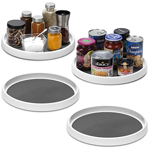 Set of 4, 10 Inch Non-Skid Lazy Susan Organizers - Turntable Rack for Cabinet, Pantry Organization and Storage, Kitchen, Fridge, Bathroom Makeup Vanity Countertop, Under Sink Organizing, Spice Rack