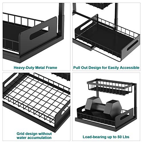 Under Sink Organizer, Bukfen Pull Out Cabinet Organizer 2-Tier Slide Out Sliding Shelf Under Cabinet Storage Multi-Use for Under Kitchen Bathroom Sink Organizers and Storage
