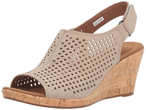 Rockport womens Briah Perf Sling Wedge Sandal, Taupe Leather, 7.5 US