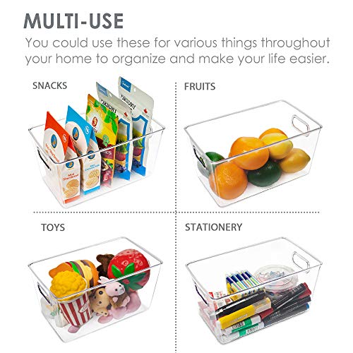 Vtopmart Clear Plastic Pantry Organizer Bins, 6 PCS Food Storage Bins with Handle for Refrigerator, Fridge, Cabinet, Kitchen, Countertops, Cupboard, Freezer Organization and Storage, BPA Free, Medium