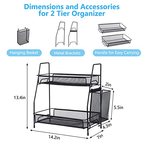 LEMIKKLE Countertop Organizer for Bathroom Counter, The Organizer for Bedroom, Spice Rack Organizer for Kitchen Counter Shelf with Small Basket(Black)