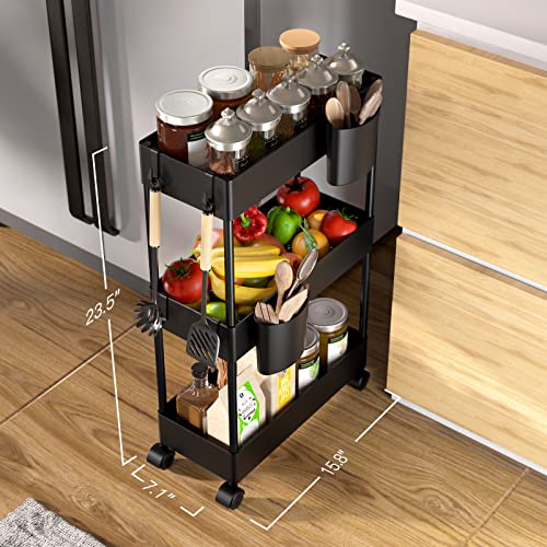 Pipishell Slim Storage Cart with Wheels, Bathroom Cart Organizer Small, Rolling Cart for Bathroom, Laundry Room, Kitchen, Narrow Space, Black PIUC04