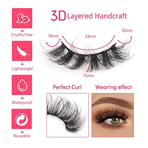 MilyBest Lashes False Eyelashes 10 Pairs 18mm Fluffy Cat Eye Faux Mink Lashes Pestañas Postizas D Curl Volume Fake Lashes Wispy Natural Look Eye lashes Strip Sets Pack