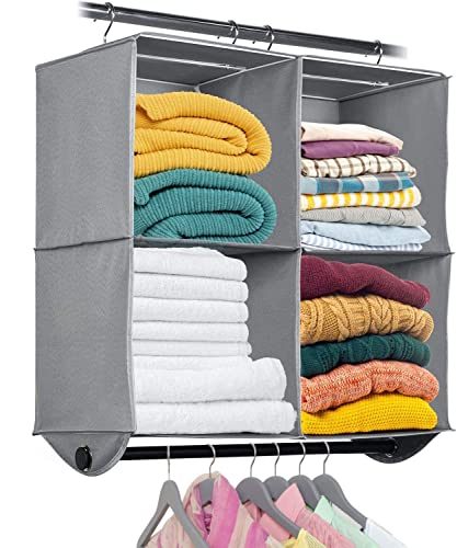 Hanging Closet Organizers with 4 Shelves - Closet Storage and RV Closet Organizer - Grey with Black Metal Rod - 24” W x 12” D x 29-1/2” H - Perfect for College Dorms