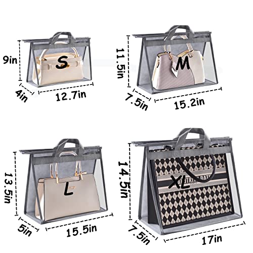 Quoyiyo Clear Tote Bag Organizer Dust Cover Organizer Transparent Handbag Organizer Organizer Organizer Bags Reinforced Handle and Zipper, Tote Bag Organizer (Gray-8 Pack)