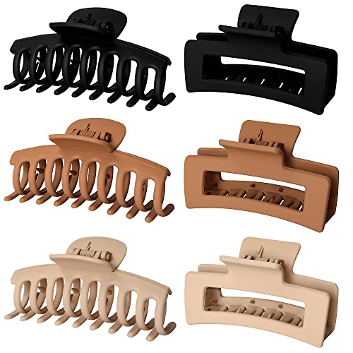 Vsiopy 6pcs 3.5 Inch Medium Large Claw Clips For Thick Hair, Big Hair Clip For Thin Hair, Girls' Hair Clips Claw, Neutral Hair Clips for Women, Matte Square Hair Claws Clips For Hair