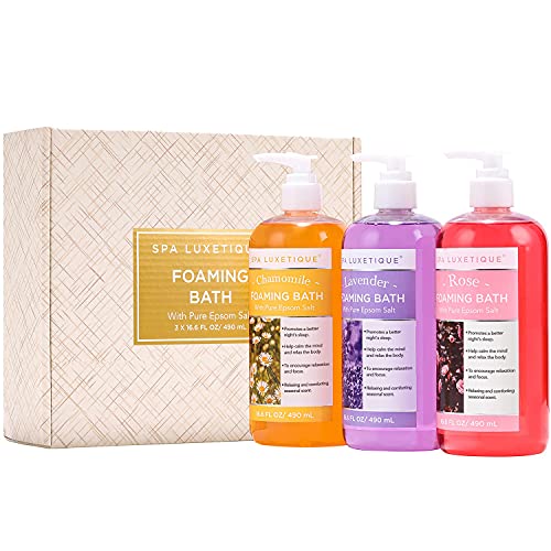 Bubble Bath, Spa Luxetique Foaming Bath with Pure Epsom Salt, Chamomile Rose and Lavender Scent Bath Set, Valentine's Day Gifts for Women Gift Set for Men 3 Pack 49.8 fl oz