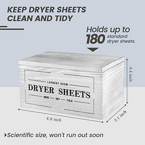 Cute Farmhouse Dryer Sheet Holder - Dryer Sheet Dispenser with Hinged Lid Laundry Room Decor, Dryer Sheet Container Fabric Softener Dispenser Space Saving for Laundry Organization/Storage,Grey