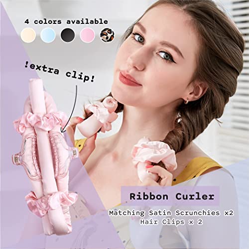 Heatless Curling Rod Silk Headband, No Heat Curls Hair Rollers with Ribbons Sleeping Soft Wave Formers Hair Curlers DIY Hair Styling Tools for Long Medium Hair (Light Pink)