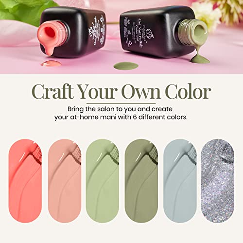 Beetles Gel Polish SOUTHERN BELLE Glitter Nude Gel Polish Set - 6 Pcs Coral Green Light Blue Gel Polish Kit Soak off Nail Lamp Gel Base and Top Coat Needed Varnish Salon Nail Art Design Gifts for Women