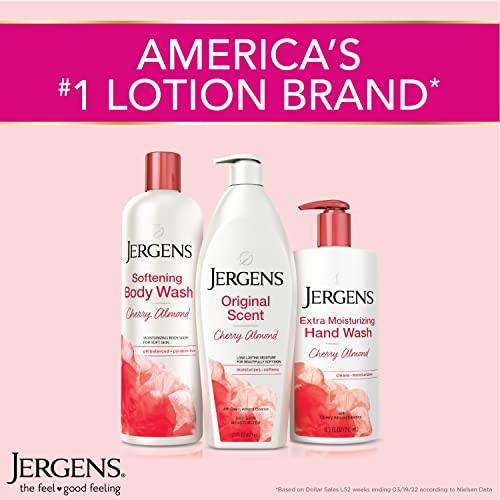 Jergens Original Scent Dry Skin Lotion, Body and Hand Moisturizer for Long Lasting Skin Hydration, with HYDRALUCENCE blend and Cherry Almond Essence, 32 Ounce