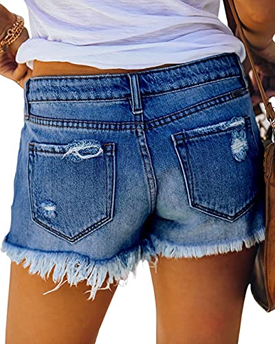 MIFOCAL Women's Ripped Denim Jean Shorts Mid Rise Summer Hot Raw Hem Shorts