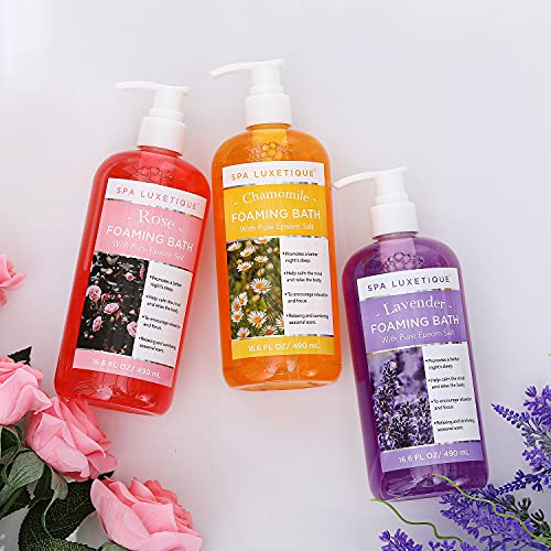 Bubble Bath, Spa Luxetique Foaming Bath with Pure Epsom Salt, Chamomile Rose and Lavender Scent Bath Set, Valentine's Day Gifts for Women Gift Set for Men 3 Pack 49.8 fl oz