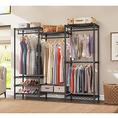 VIPEK V5 Portable Closet Wardrobe Heavy Duty Clothes Rack, Freestanding Clothing Rack with 4 Hang Rods & 8 Shelves, Adjustable Custom Closet Rack, 68.9" L x 15.7" W x 76.4" H, Max Load 800LBS, Black