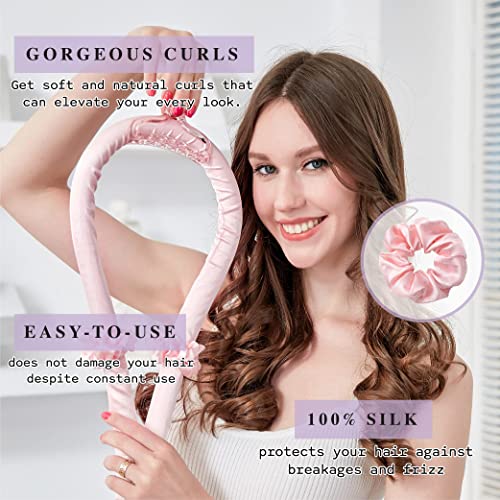 Heatless Curling Rod Silk Headband, No Heat Curls Hair Rollers with Ribbons Sleeping Soft Wave Formers Hair Curlers DIY Hair Styling Tools for Long Medium Hair (Light Pink)