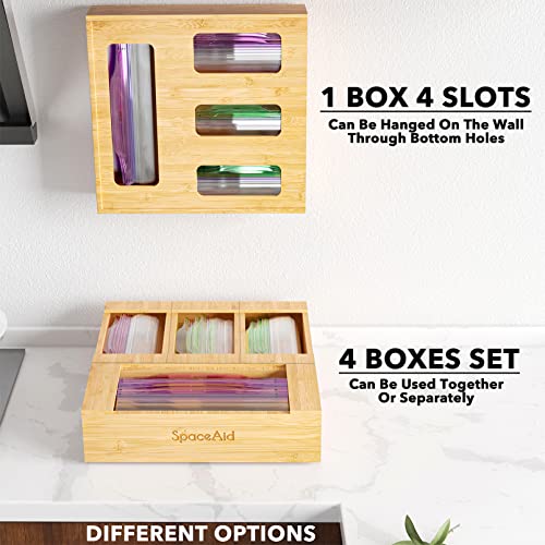 SpaceAid Bag Storage Organizer for Kitchen Drawer, Bamboo Organizer, Compatible with Gallon, Quart, Sandwich and Snack Variety Size Bag (1 Box 4 Slots)