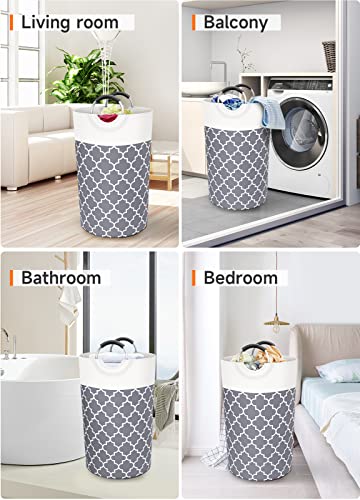 Fabspace Large Laundry Basket Laundry Hamper Bag Washing Bin Clothes Bag Collapsible Tall with Handles Waterproof Travel Bathroom College Essentials Storage for College Dorm, Family, 82L (Grey)