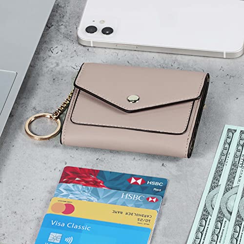 Gostwo women's Small Wallet RFID Blocking Keychain Wallet Change Pouch Credit Card Holder Mini Bifold Purse(Pink Champagne)