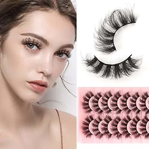 MilyBest Lashes False Eyelashes 10 Pairs 18mm Fluffy Cat Eye Faux Mink Lashes Pestañas Postizas D Curl Volume Fake Lashes Wispy Natural Look Eye lashes Strip Sets Pack