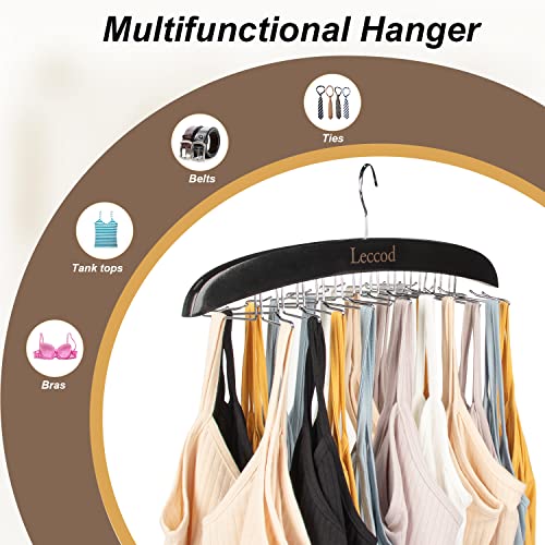 Leccod Upgrade Tank Top Hanger, Bra Hangers Space Saving Wooden 360° Rotating Non-Slip 24 Foldable Metal Hooks Closet Organizer for Camisole, Bathing Suit, Bra, Scarf, Tie and Belt (Black,1 Pack)