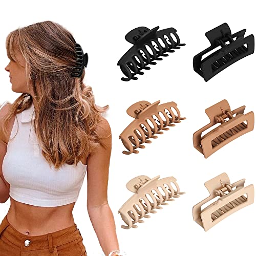 Vsiopy 6pcs 3.5 Inch Medium Large Claw Clips For Thick Hair, Big Hair Clip For Thin Hair, Girls' Hair Clips Claw, Neutral Hair Clips for Women, Matte Square Hair Claws Clips For Hair