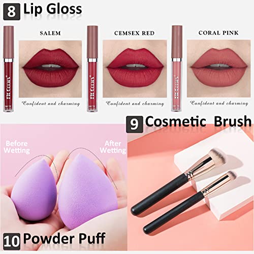 Lookmee All In One Makeup Kit, Makeup Kit for Women Full Kit, Full Makeup Essential Starter Kit for Beginners or Pros, 18 Colors Naked Eyeshadow Palette Nude Face Primer, Makeup Brush, Makeup Sponge, Eyebrow Powder, Winged Eyeliner Stamp (SetA)