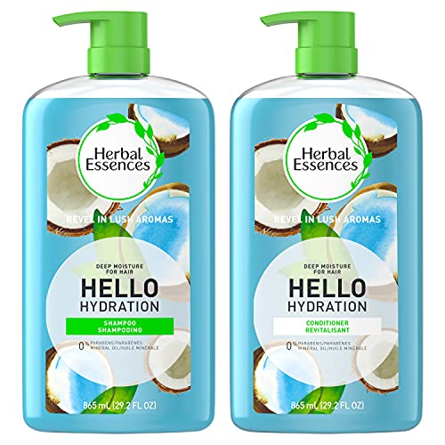 Herbal Essences Moisturizing Shampoo and Conditioner Set, Paraben Free, Hello Hydration, Safe for Color-Treated Hair, Coconut, Blue, 29.2 fl oz