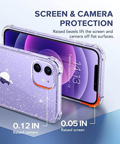 BERFY for iPhone 12 Case Glitter, with 2 Pack Screen Protector + 2 Pack Camera Protector, [Non-Yellowing] Sparkly Crystal Shockproof Bumper Phone Case for Women Girls Slim Cover 6.1", Glitter Clear